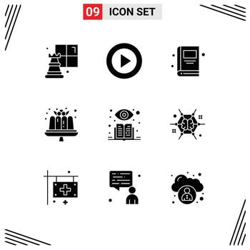 Group of 9 Solid Glyphs Signs and Symbols for supervised learning learning book sweets dessert Editable Vector Design Elements