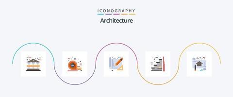 paquete de iconos planos de arquitectura 5 que incluye boceto. hasta. arquitectura. escaleras. piso vector