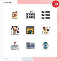 Group of 9 Filledline Flat Colors Signs and Symbols for woman waist keyboard diet listing Editable Vector Design Elements