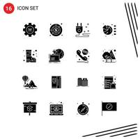 Universal Icon Symbols Group of 16 Modern Solid Glyphs of fire statistics revenue pie chart Editable Vector Design Elements