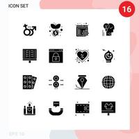 Set of 16 Vector Solid Glyphs on Grid for success personal gear mind idea Editable Vector Design Elements