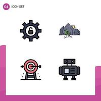 Set of 4 Modern UI Icons Symbols Signs for protection corporate hill mountain planning Editable Vector Design Elements