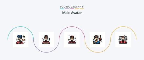 Male Avatar Line Filled Flat 5 Icon Pack Including programmer. game. detect. soccer p. worker vector