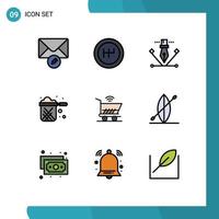 9 User Interface Filledline Flat Color Pack of modern Signs and Symbols of shopping cart pen tool trolly restaurant Editable Vector Design Elements