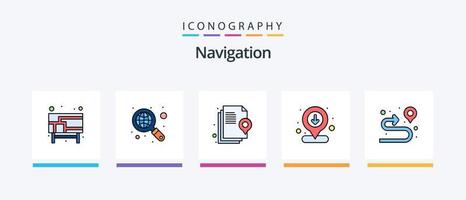 la línea de navegación llenó el paquete de 5 iconos, incluido el pin. localización. propiedad. ruta. localización. diseño de iconos creativos vector