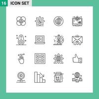 Pack of 16 Modern Outlines Signs and Symbols for Web Print Media such as devices space earth science atom Editable Vector Design Elements