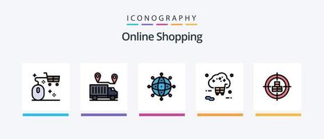 la línea de compras en línea llenó un paquete de 5 íconos que incluye dinero. negocio. logístico. enamorado. transportación. diseño de iconos creativos vector