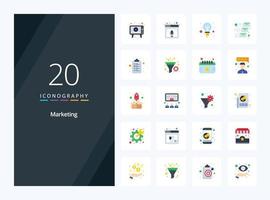 20 Marketing Flat Color icon for presentation vector