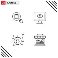 4 Universal Line Signs Symbols of research watch shopping privacy holiday Editable Vector Design Elements