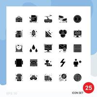 25 User Interface Solid Glyph Pack of modern Signs and Symbols of technology security award camera transport Editable Vector Design Elements