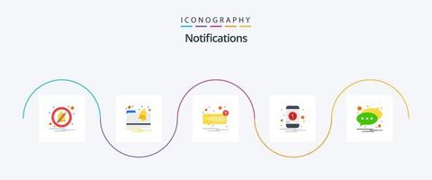 Paquete de 5 iconos planos de notificaciones que incluye mensaje. chat. SMS. móvil. número vector