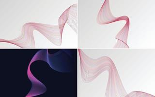 Set of 4 geometric wave pattern background Abstract waving line vector