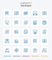 análisis de datos creativos 25 paquete de iconos azules como datos. red. administración. datos. crecimiento vector