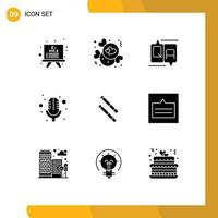 9 Thematic Vector Solid Glyphs and Editable Symbols of layout stick comment bamboo microphone Editable Vector Design Elements