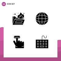 Pictogram Set of 4 Simple Solid Glyphs of folder devices map finger hardware Editable Vector Design Elements