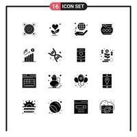 16 User Interface Solid Glyph Pack of modern Signs and Symbols of water pot heart donate globe Editable Vector Design Elements