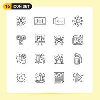 Pictogram Set of 16 Simple Outlines of computer alphabet touch basic abc Editable Vector Design Elements