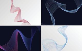 Set of 4 geometric wave pattern background Abstract waving line vector