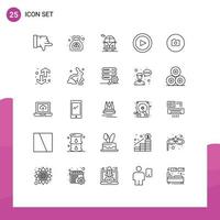 25 Universal Line Signs Symbols of ui image bus camera play Editable Vector Design Elements