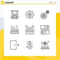 Modern Set of 9 Outlines Pictograph of clothing weather wheel rainbow eggs Editable Vector Design Elements