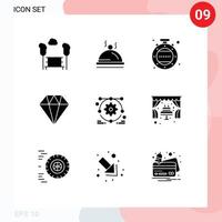 Pack of 9 creative Solid Glyphs of cake web design clock development diamond Editable Vector Design Elements