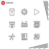 9 Universal Outlines Set for Web and Mobile Applications culture printing twitter ink bottle Editable Vector Design Elements