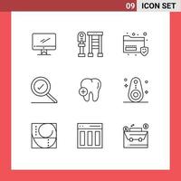 9 Universal Outlines Set for Web and Mobile Applications medical search stop found security Editable Vector Design Elements