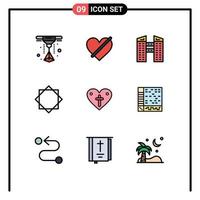 Mobile Interface Filledline Flat Color Set of 9 Pictograms of loves love city heart virus Editable Vector Design Elements