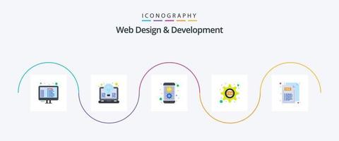 Web Design And Development Flat 5 Icon Pack Including code. css. light. cog. mobile vector