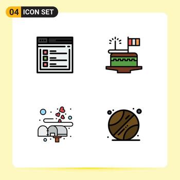 Paquete de color plano de línea de relleno de interfaz de usuario de 4 signos y símbolos modernos del sitio web de patricks de Internet celebrar elementos de diseño de vector editables de carta