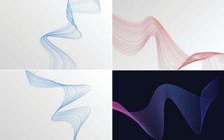 Set of 4 geometric wave pattern background Abstract waving line vector