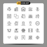 Mobile Interface Line Set of 25 Pictograms of weather hot car jungle camping Editable Vector Design Elements