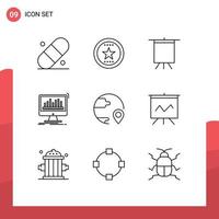 Outline Pack of 9 Universal Symbols of destination stats art data processing Editable Vector Design Elements