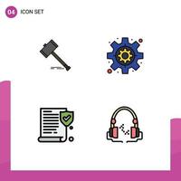 Set of 4 Modern UI Icons Symbols Signs for action settings gavel legal paper Editable Vector Design Elements