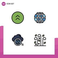 Mobile Interface Filledline Flat Color Set of 4 Pictograms of arrows computing up globe world Editable Vector Design Elements