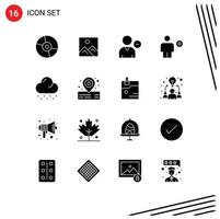 Group of 16 Modern Solid Glyphs Set for favorite body education avatar profile Editable Vector Design Elements