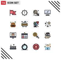 Pack of 16 Modern Flat Color Filled Lines Signs and Symbols for Web Print Media such as camp pc research imac monitor Editable Creative Vector Design Elements