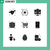 Set of 9 Vector Solid Glyphs on Grid for transportation subway university public map Editable Vector Design Elements