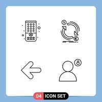 Mobile Interface Line Set of 4 Pictograms of control arrows exchange money point back Editable Vector Design Elements