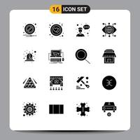 Universal Icon Symbols Group of 16 Modern Solid Glyphs of red emergency entrepreneur alert technology Editable Vector Design Elements