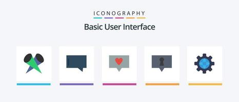 Basic Flat 5 Icon Pack Including . world. love. internet. secret. Creative Icons Design vector