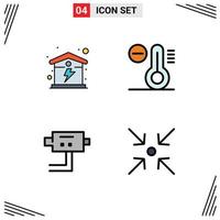 Mobile Interface Filledline Flat Color Set of 4 Pictograms of electric security energy temperature collapse Editable Vector Design Elements