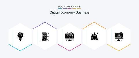 paquete de iconos de 25 glifos de negocios de economía digital que incluye . negocio. negocio. en línea. red vector