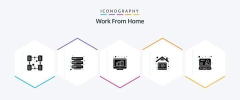 Work From Home 25 Glyph icon pack including communication. home work. graph. laptop. computer vector