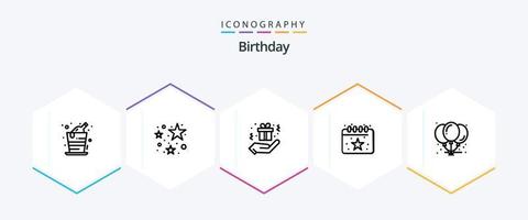 Birthday 25 Line icon pack including party. birthday. box. balloons. date vector