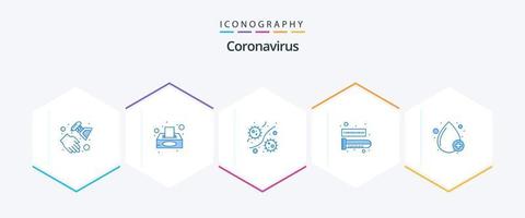 coronavirus 25 paquete de iconos azules que incluye sangre. tubo de ensayo. bacteria. prueba de sangre. virus vector