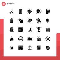 Mobile Interface Solid Glyph Set of 25 Pictograms of sale board gear sports pool Editable Vector Design Elements