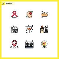 Set of 9 Modern UI Icons Symbols Signs for alcohol ureters lotus kidneys pastry Editable Vector Design Elements