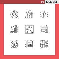 Group of 9 Outlines Signs and Symbols for gadgets pollution world gas easter Editable Vector Design Elements