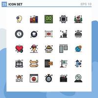 Set of 25 Modern UI Icons Symbols Signs for data big processing stack finance Editable Vector Design Elements